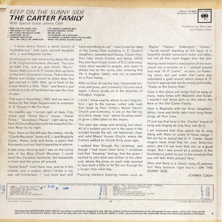 The Carter Family With Special Guest Johnny Cash : Keep On The Sunny Side (LP, Album, Mono, Ter)