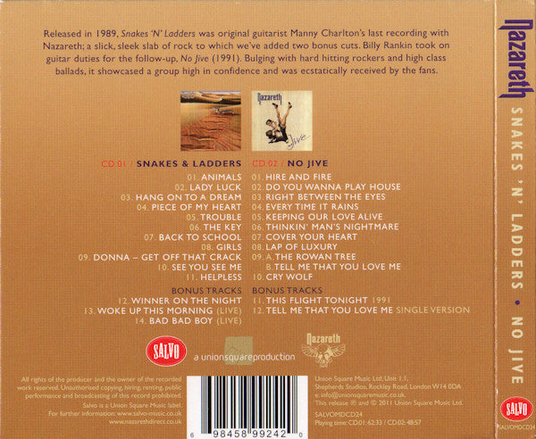 Nazareth (2) : Snakes 'N' Ladders / No Jive (2xCD, Album, Comp, RE, RM)
