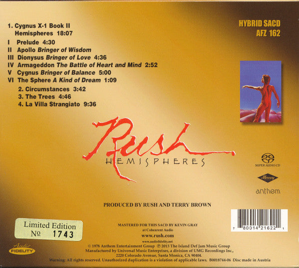 Rush : Hemispheres (SACD, Hybrid, Album, Ltd, Num, RE)