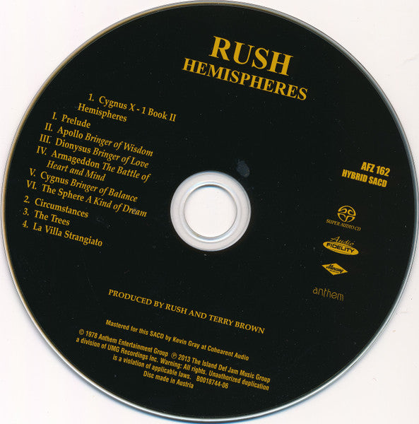 Rush : Hemispheres (SACD, Hybrid, Album, Ltd, Num, RE)
