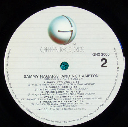 Sammy Hagar : Standing Hampton (LP, Album, Win)