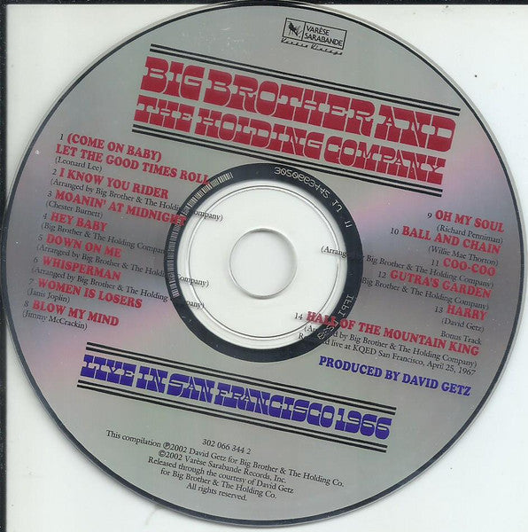 Big Brother & The Holding Company : Live In San Francisco, 1966 (CD)