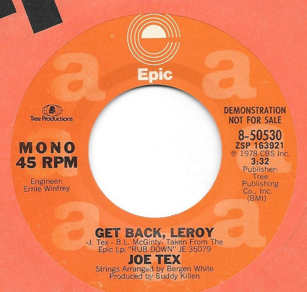 Joe Tex : Get Back Leroy (7", Single, Mono, Promo, Styrene)