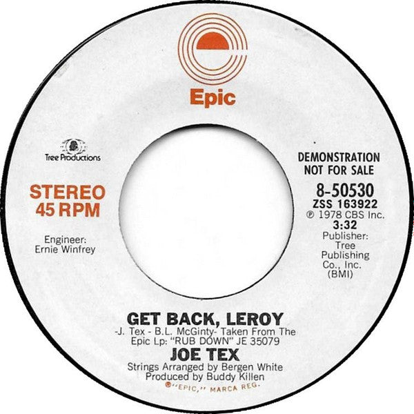 Joe Tex : Get Back Leroy (7", Single, Mono, Promo, Styrene)