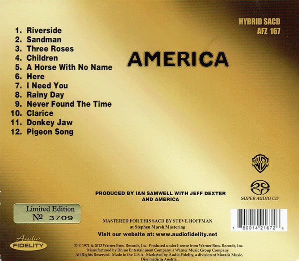 America (2) : America (SACD, Hybrid, Album, Ltd, Num, RE, RM)