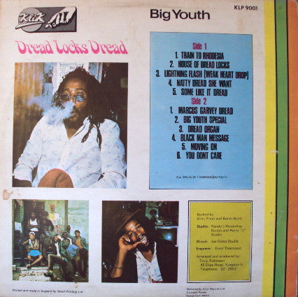 Big Youth : Dread Locks Dread (LP, Album, RE)
