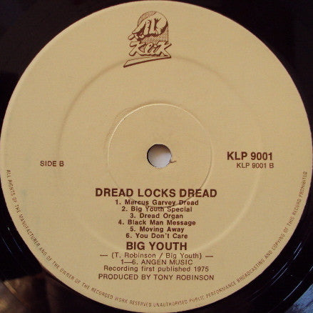 Big Youth : Dread Locks Dread (LP, Album, RE)