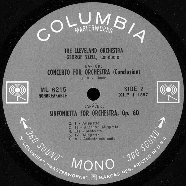 Béla Bartók, Leoš Janáček, George Szell : Bartók: Concerto For Orchestra/Janáček: Sinfonietta (LP, Album, Mono)