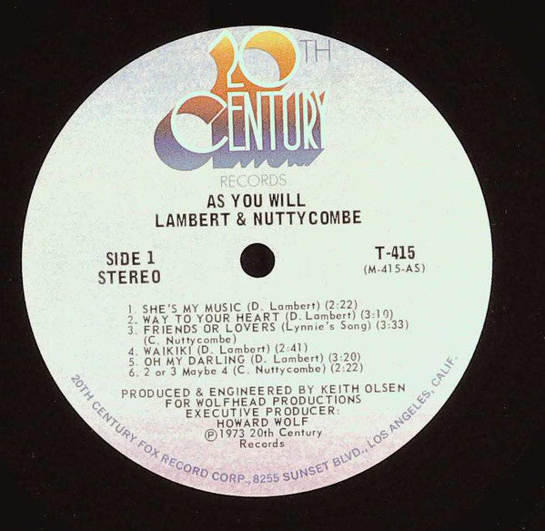 Lambert And Nuttycombe : As You Will (LP, Album)