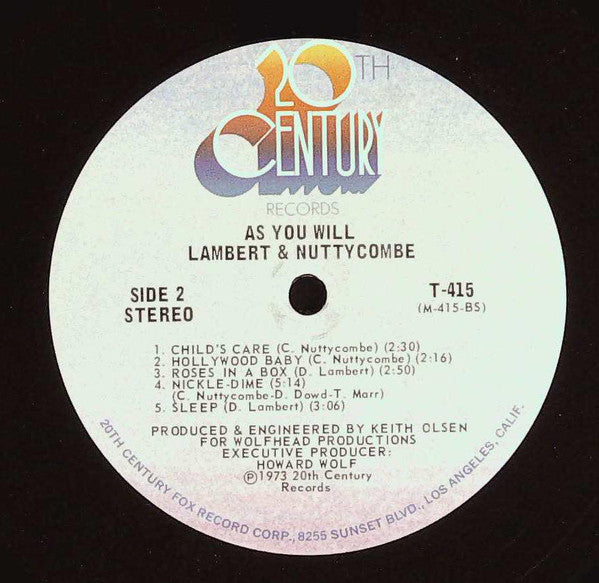 Lambert And Nuttycombe : As You Will (LP, Album)