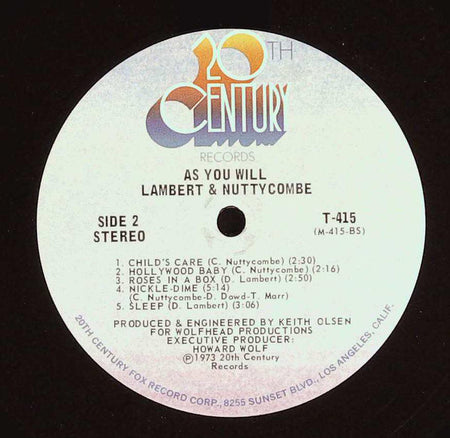 Lambert And Nuttycombe : As You Will (LP, Album)