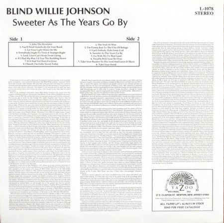 Blind Willie Johnson : Sweeter As The Years Go By (LP, Comp, RE, 180)