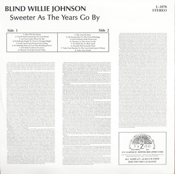 Blind Willie Johnson : Sweeter As The Years Go By (LP, Comp, RE, 180)