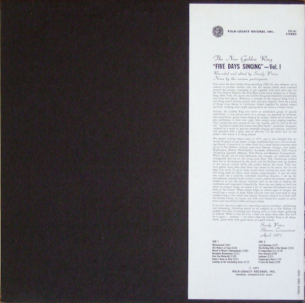 The New Golden Ring : Five Days Singing Volume I (LP, Album)