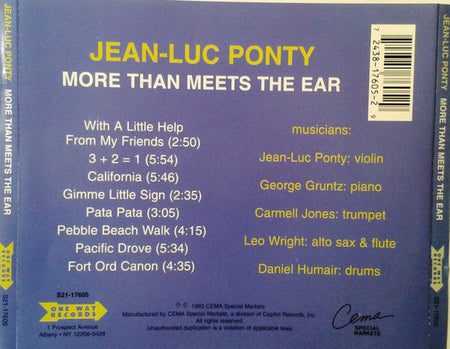Jean-Luc Ponty : More Than Meets The Ear (CD, Album, RE)