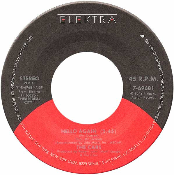 The Cars : Hello Again (7", Single, Spe)
