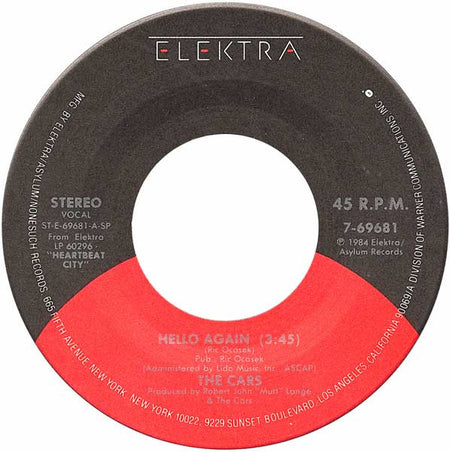 The Cars : Hello Again (7", Single, Spe)