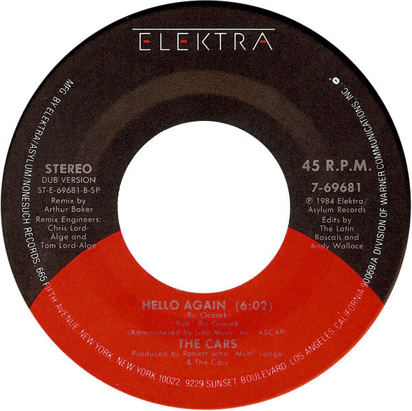 The Cars : Hello Again (7", Single, Spe)