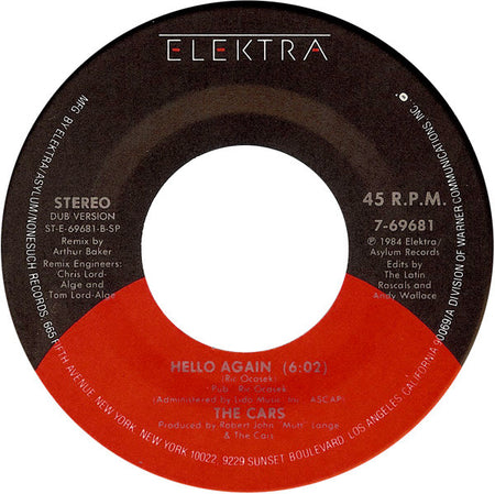 The Cars : Hello Again (7", Single, Spe)
