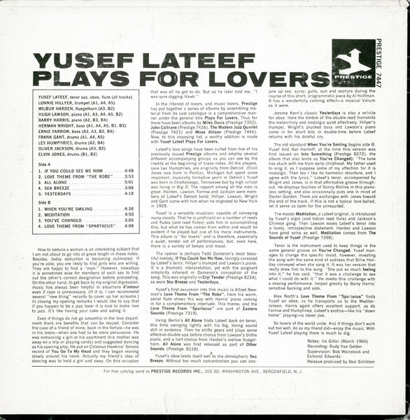 Yusef Lateef : Plays For Lovers (LP, Comp, RM)