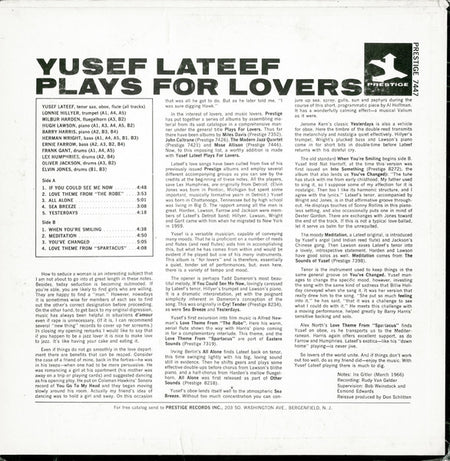 Yusef Lateef : Plays For Lovers (LP, Comp, RM)