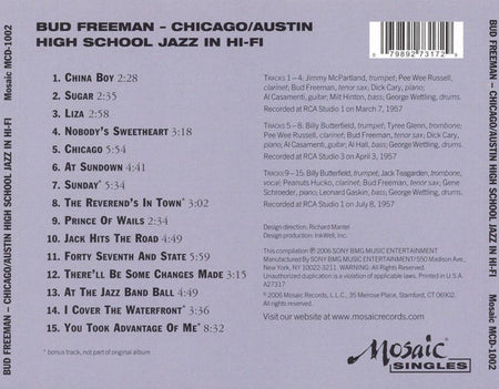 Bud Freeman : Chicago / Austin High School Jazz In Hi-Fi (CD, Album, RE, RM)