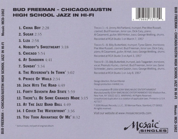 Bud Freeman : Chicago / Austin High School Jazz In Hi-Fi (CD, Album, RE, RM)