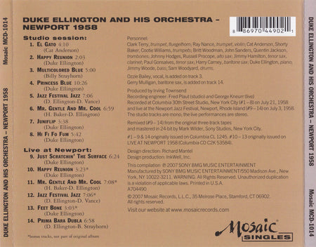 Duke Ellington And His Orchestra : Newport 1958 (CD, Album, Mono, RE, RM)