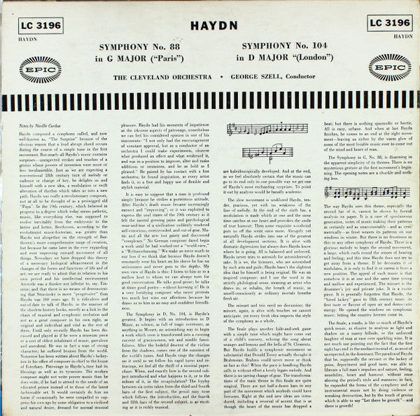 Haydn*, The Cleveland Orchestra, George Szell : Symphony No. 88 In G Major And Symphony No. 104 In D Major (LP, Mono)