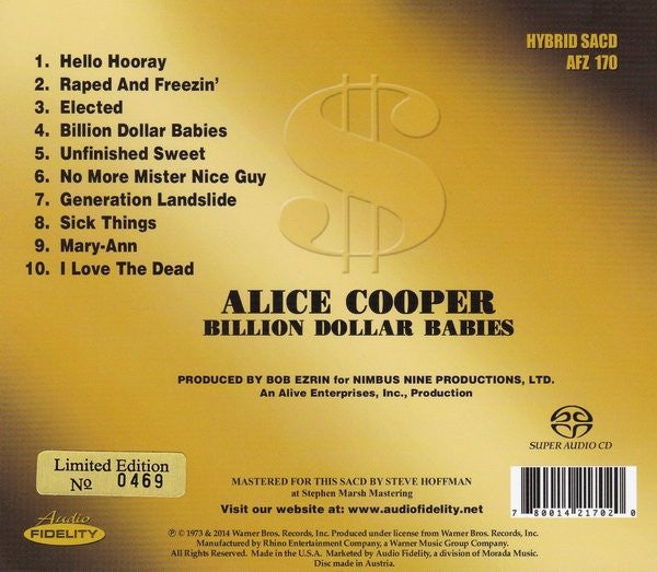 Alice Cooper : Billion Dollar Babies (SACD, Hybrid, Album, Ltd, Num, RE, RM, Sli)
