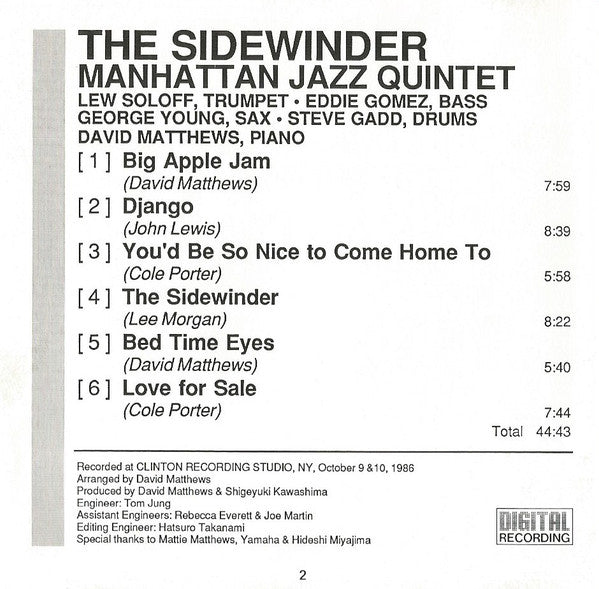 Manhattan Jazz Quintet : The Sidewinder (CD, Album)