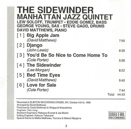 Manhattan Jazz Quintet : The Sidewinder (CD, Album)