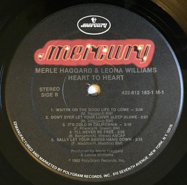 Merle Haggard & Leona Williams : Heart To Heart (LP, Album, 53 )