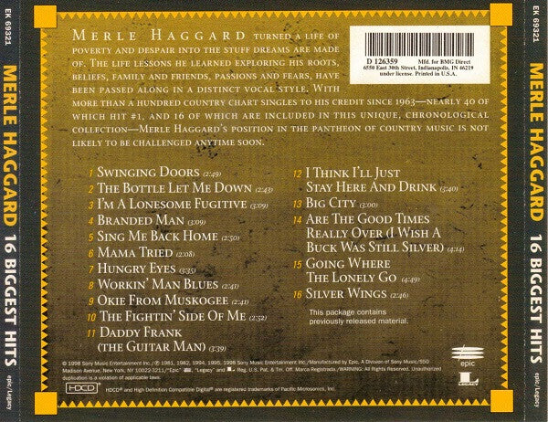 Merle Haggard : 16 Biggest Hits (HDCD, Comp, Club)