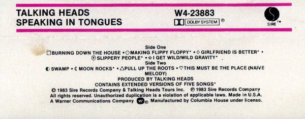 Talking Heads : Speaking In Tongues (Cass, Album, Club)