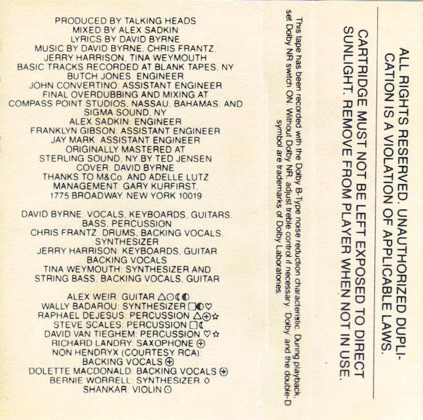 Talking Heads : Speaking In Tongues (Cass, Album, Club)