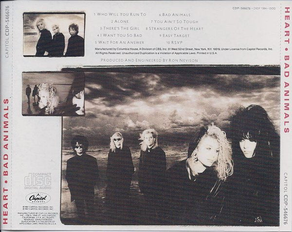 Heart : Bad Animals (CD, Album, Club, CRC)