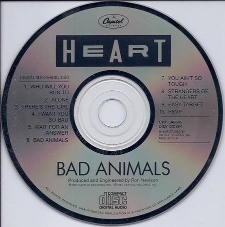 Heart : Bad Animals (CD, Album, Club, CRC)
