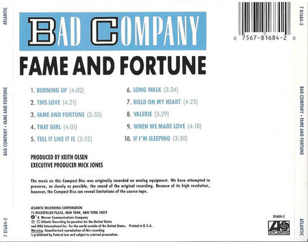 Bad Company (3) : Fame And Fortune (CD, Album)