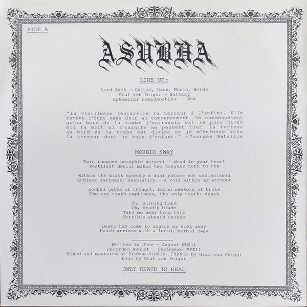 Asubha / Attralia : Invectives (7", Ltd, W/Lbl)