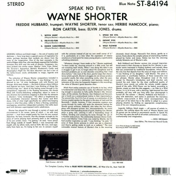 Wayne Shorter : Speak No Evil (LP, Album, RE, RM)