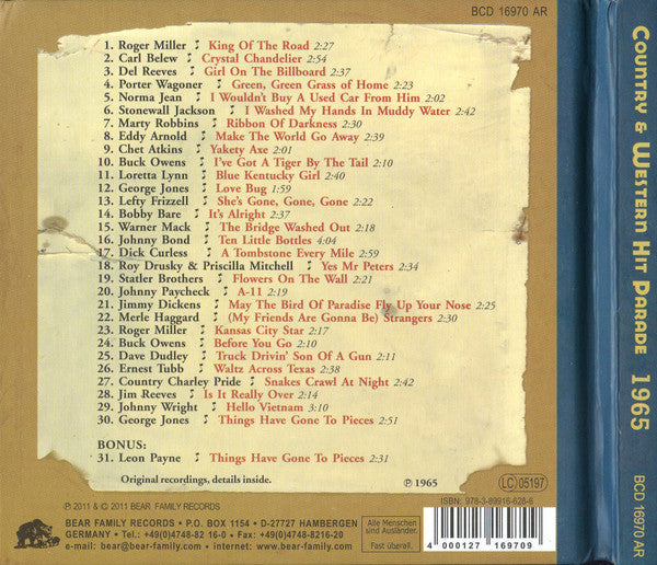 Various : Dim Lights, Thick Smoke & Hillbilly Music - Country & Western Hit Parade - 1965 (CD, Comp)
