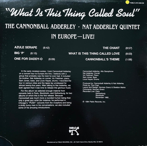 The Cannonball Adderley - Nat Adderley Quintet* : What Is This Thing Called Soul (In Europe - Live!) (LP, Album)