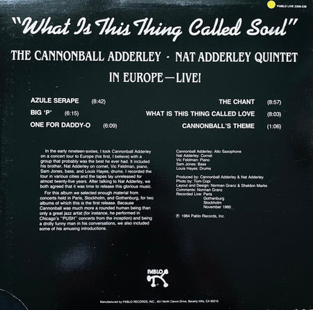 The Cannonball Adderley - Nat Adderley Quintet* : What Is This Thing Called Soul (In Europe - Live!) (LP, Album)