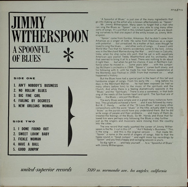 Jimmy Witherspoon : A Spoonful Of Blues (LP, RE)