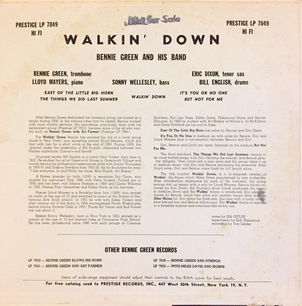 Bennie Green : Walking Down (LP, Album, Mono, Dee)