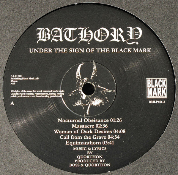 Bathory : Under The Sign Of The Black Mark (LP, Album, RE, RP)