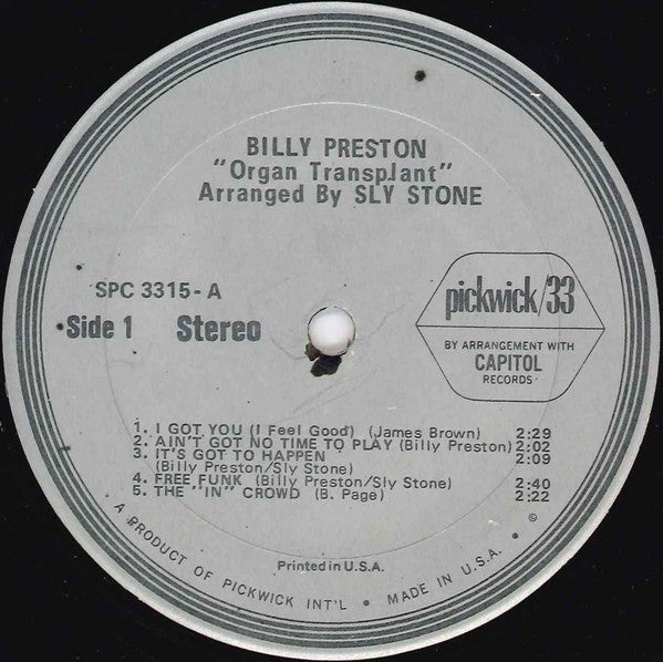 Billy Preston : Organ Transplant (LP, Album, RE)