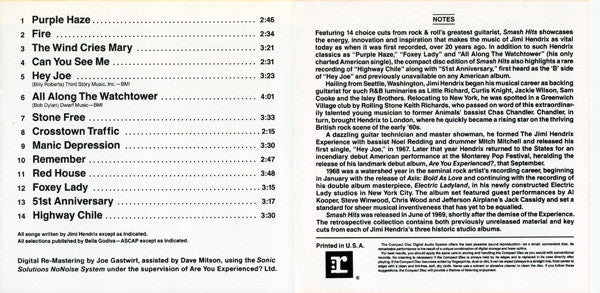The Jimi Hendrix Experience : Smash Hits (CD+G, Comp, RE, RM)
