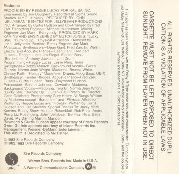 Madonna : Madonna (Cass, Album, Club)